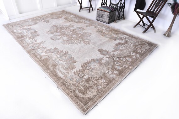 Gray Medalliom 7x12 Oversize Turkish Vintage Rug, 7x12 gray Oversize Vintage Rug, medallion Large Area Rug, 7x12 Rugs, Wool Handmade rugs.