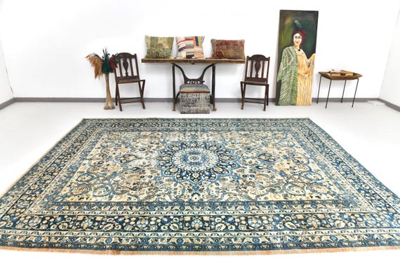 8x11 Area Rug, 8x11 Persian Rug, 8x11 OVERSIZE BLUE PERSIAN Rug, 8x11, Large Persian Area Rug, 8x11 Rugs, Shades Of Blue Persian, Antique
