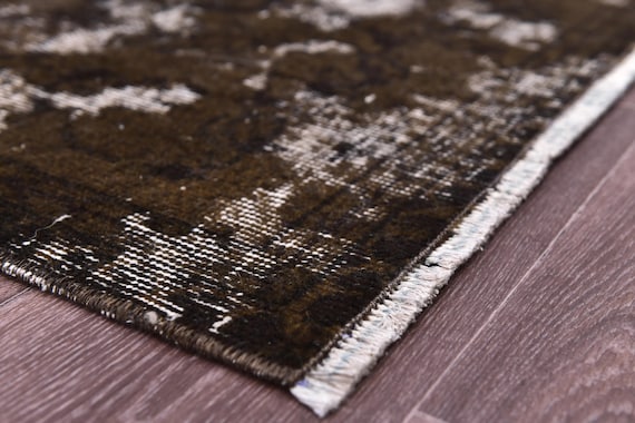 4x7 Handmade Vintage Accent Rug, Overdyed Traditional Turkish, Living Room Bedroom Rug, Green Brown Color