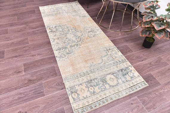 2x7 Vintage Handmade Traditional Runner Rug, Green Terracotta Color
