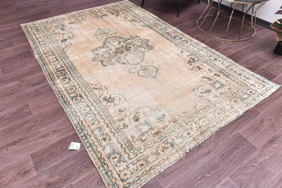 5x8 Vintage Faded Area Rug, Terracotta Green Color, Hand Knotted Area Rug, Farmhouse Decor, Oriental , Faded Turkish Rug,