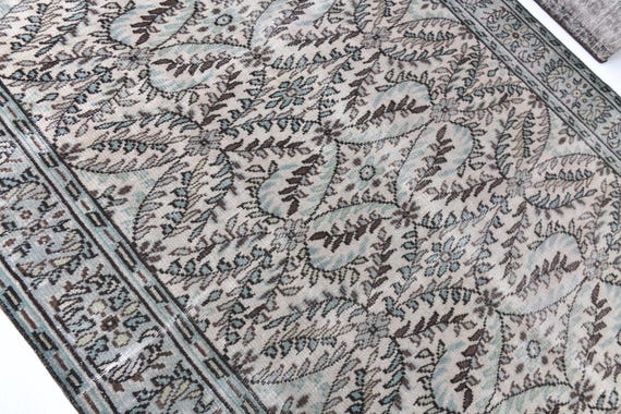 6x9 Vintage Teal Area Rug, 6x9 Blue Rug, Handmade Floral Rug, Turkish Vintage Rug, Living Room Rug, Patterned Rug 6x9, Decorative Area Rug