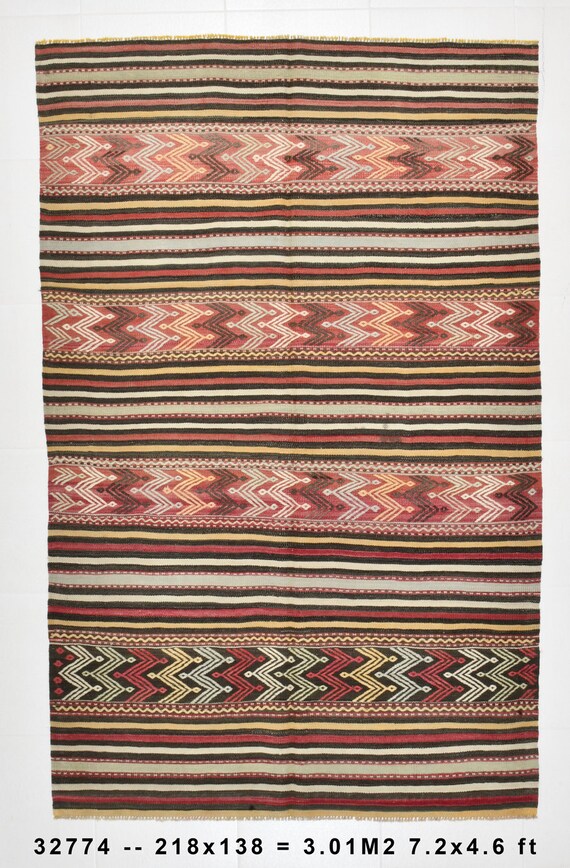 4x7 Area Rug, 4x7 Turkey Kilim, 4x7 TURKISH VINTAGE KILIM Rug, 4x7, Shades Of Red Brown Kilim, Wool Handwoven Oushak, Farmhouse, Living Room