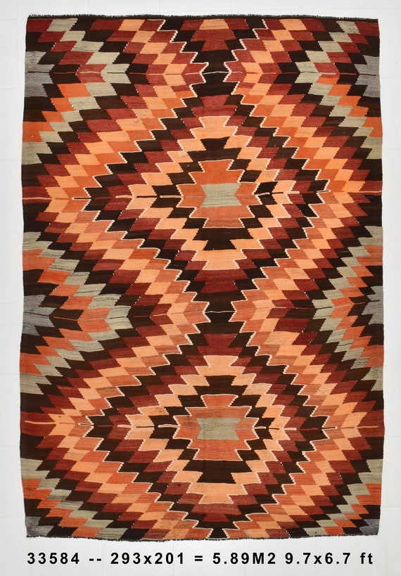 6x9 Rugs, 6x9 Kilim Rug, 6x9 Vintage Oushak Kilim Area Rug, 6x9, Turkish Kilim, Oushak Handmade Kilim, Rug For Bedroom, Brown & Red Tones