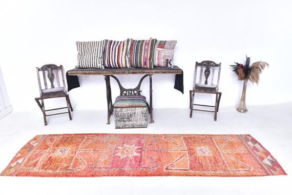 Turkish Runner Rug, 3x10 TURKİSH VİNTAGE RUNNER 3x10 Runner Rug Handknotted Antique Vintage Runner 3x10 Turkish Rug Pastel Kilim Rug 3x10