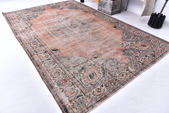 6x10 Area Rug, Terracotta Green Color, 6x10 Handmade Area Rug, 6x10 Floral Rug,  Perfect For Living Room Bedroom, Large area Rug