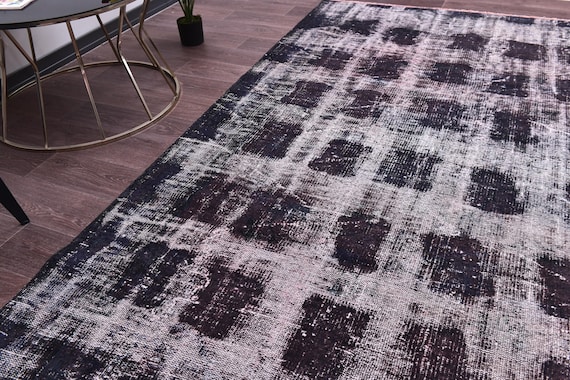 6x9 Vintage Overdyed Rug, Handmade Wool Rug, 6x9 Purple Gray Color, Abstrach Patterned Rug, Farmhouse Rug, 6x9 Living Room Rug
