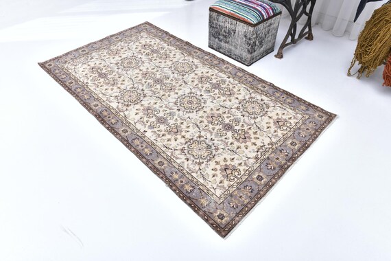 4x7 Rug, 4x7 Vintage Rug, 4x7 PASTEL TURKISH VINTAGE Rug, 4x7 Area Rug, Cream & Brown Vintage Rug, 4x7 Turkish Rug, Rug For Bedroom Office