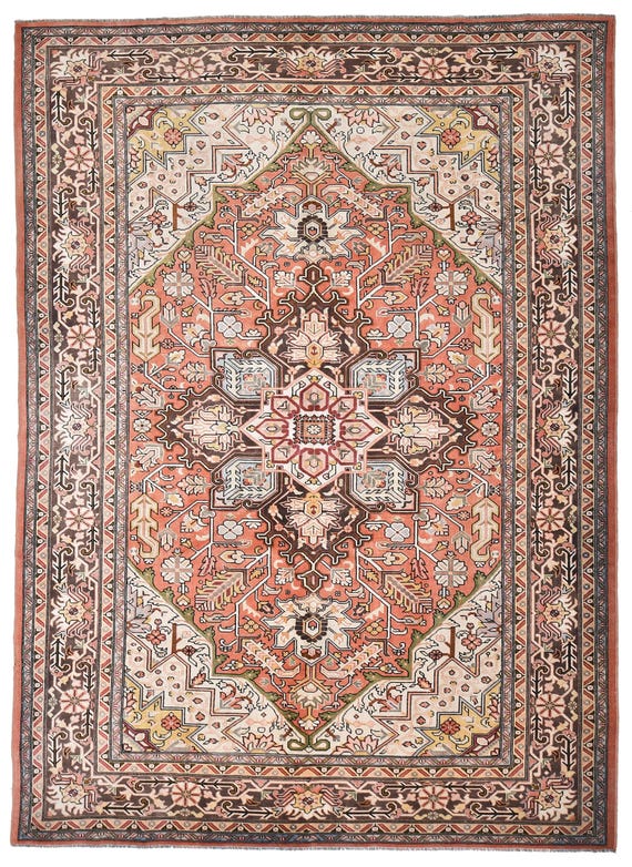 10x13 Peach Red and Brown Persian Rug, Oversize Persian Rug, Large Area Rug, 10x13 Rug, Wool Handmade Persian, Persian Rug 10x13, Antique