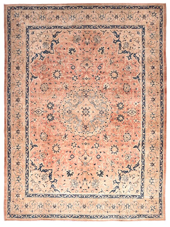 10x12 Oversize Persian Rug, Large Area Rug, 10x12 Persian Rug, Handmade Wool Persian Rug, 10x12 Rugs, Blue Peach Rug, Rugs For Living Room