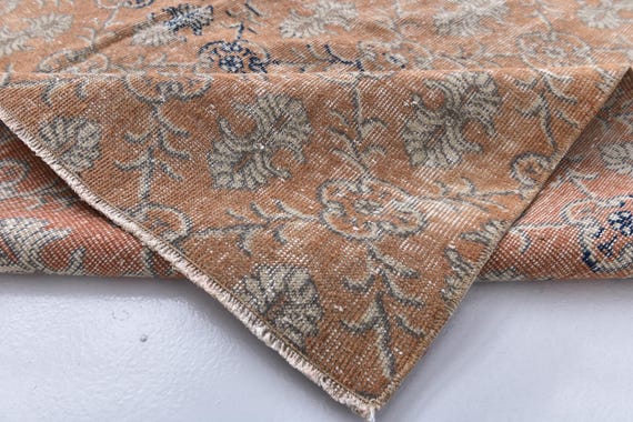 Antique Vintage Turkish Rug, 7x11 Oversize Rug, 7x11 Oushak Rug, 7x11 Floral Vintage Rugs, Extra Large Wool Area Rug, Orange & Beige Rug,
