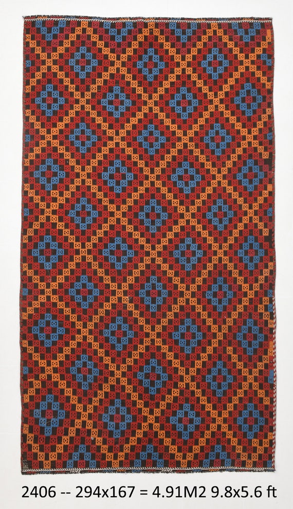 5x10 Rugs, 5x10 PERSİAN KİLİM RUG, Vintage Kilim Rug, 5x10 Area Rug, Handmade Oushak Rug, 5x10, Turkey Rug, Scandinavian Rug, Blue Red, 5x10