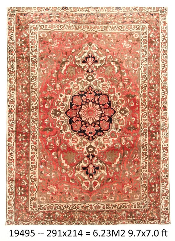 7x10 Elegant Vintage Unique Area Rug, 7x10 Traditional Unique Rug, Brown Red Unique Rug, Oversize Unique Rug, Large Area Rug, 7x10 Rug