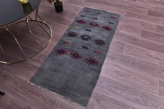 2x6 Vintage Gray Hemp Runner Rug, 2x6 Gray Color Floral Hallway Rug, 2x6 Distressed Oriental Runner, 2x6 Hallway Runner Rug, 2x6 Doorway Rug