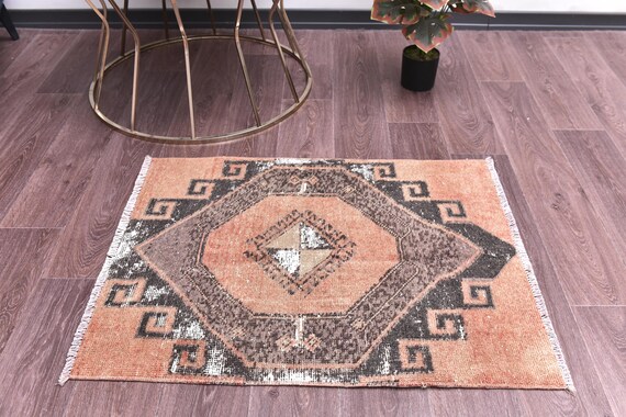 2x3 Vintage Small Accent Rug, Handmade Wool, Tribal Weave, Accent Rug, Terracotta Black Color