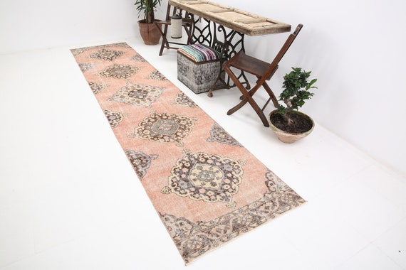 3x12 Runner Rug, 3x12 Turkish Runner, 3x12 Earth Red Vintage Turkish Runner Rug, 3x12, Long Handmade Hallway, 3x12 Vintage Runner, 58s