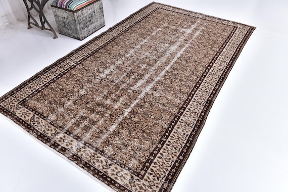 5x9 Vintage Brown Rug, Handmade Wool Rug, Traditional Pattern, Brown Color, 5x9 Farmhouse Rug, 5x9 Living Room Bedroom Rug, Brown Area Rug