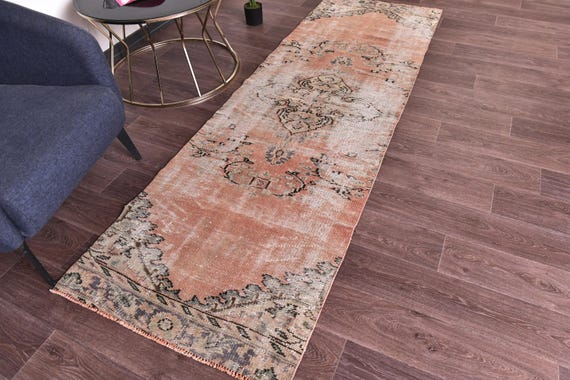 3x8 Vintage Faded Runner Rug, Handmade Home Decor, 3x8 Turkish Runner, 3x8 Area Rug, Hallway Rug, 3x8 Persian Style Runner Rug, 3x8 Rug