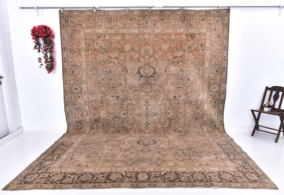 10x12 Antique Brown Unique Area Rug, Handmade Luxury Rug, Large Area Rug, 10x12 Living Room Rug, Traditional Outlet Rug