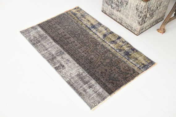 2x3 Rug, 2x3 Persian Rug, 2x3 PERSIAN DOORMAT Rug, 2x3, Oushak Handmade Rug, 2x3 Rug, Gray & Brown Doormat, Rug For Accent Bedroom Office