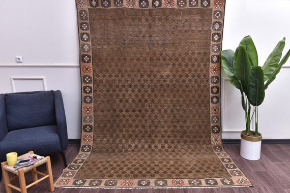 6x9 Vintage Handmade Turkish Soft Brown Living Room Rug