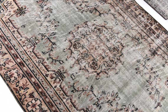 5x8 Turkish Vintage Rug, Brown, Green Color Rug, Handmade