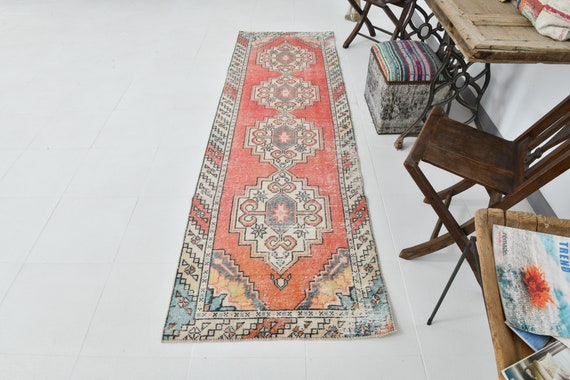 3x9 TURKISH VINTAGE RUNNER Rug, Handmade Distressed Rug, 3x9, 3x9 Turkish Runner, Turkey Bohemian Rug, Vintage Runner, 3x9 Runner Rug,