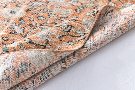 4x7 Vintage Small Rug, 4x7 Orange Green Cream Color,  Living Room Bedroom Rug, 4x7 Farmhouse Rug, Area Rugs, Floral Design, 4x7 Rugs