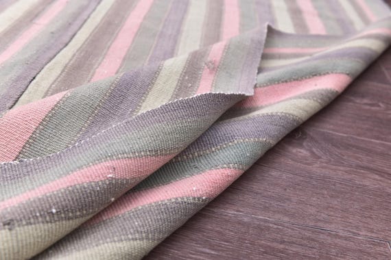 4x5 Vintage Striped Turkish Kilim Rug, Soft Pastel Color, 4x5 Handmade Wool Jute Kilim Rug, 4x5 Accent Rug, 4x5 Area Rug