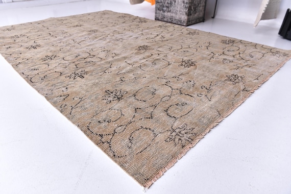 5x8 Vintage Turkish Rug, 5x8 Handmade Wool Rugs, Brown Beige Color, 5x8 Medallion Design,  5x8 Area Rugs, Living Room Rugs, Faded Rug