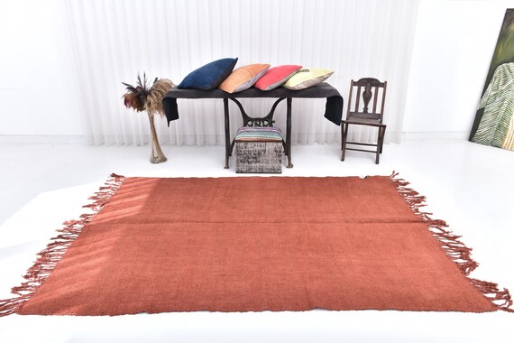 6x8 TURKISH VINTAGE HEMP Rug, 6x8 Hemp Rug, 6x8 Rug, Pure Handmade Hemp Rug, Brunt Orange Hemp Rug, 6x8 Vintage Rug, Rug For Living Room