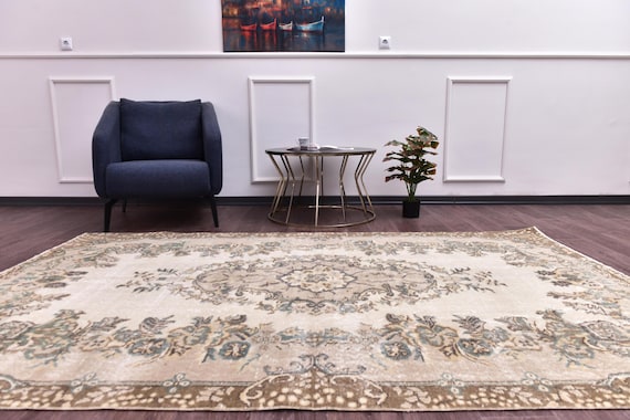 5x8 Vintage French Style Rug, Brown Beige Color, 5x8 Handmade Wool Rug, Living Room Bedroom Rug, 5x8 Antique Medallion Rug, 5x8 Oushak Rug