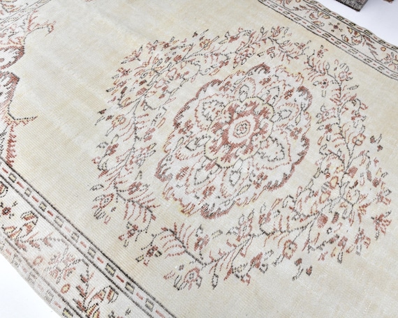 6x9 Light Yellow Brown Vintage Rug, 6x9 Vintage Rug, Wool Handmade Rug, 6x9 Rug, Home Living Foor Rugs, 6x9 Turkish Rug, Living Room Rug