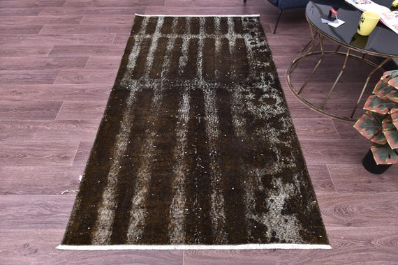 4x6 Deep Brown Green Distressed Rug, Modern Home Design, Handmade Wool, 4x6 Faded Rug, Oriental Rug 4x6 Accent Rug, Vintage Rug