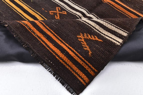 3x5 Turkish Kilim Rug, Vintage Kilim Rug 3x5, Farmhouse Decor, Colorful Stripes Rug, 3x5 Kilim Rug, Ethnic Pattern Rug, Orange,Green,Brown