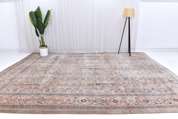 10x13 Unique Persian Area Rug, Blue, Salmon Color Rug, 10x13 Luxury Rug, Large Area Rug, 10x13 Rug, Traditional Rug, Large Decorative Rug