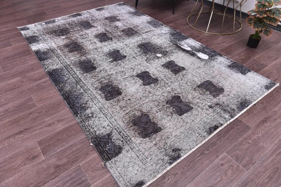 5x8 Vintage Overdyed Rug, Gray Color, 5x8 Handmade Wool Rug, Living Room Bedroom Rug,