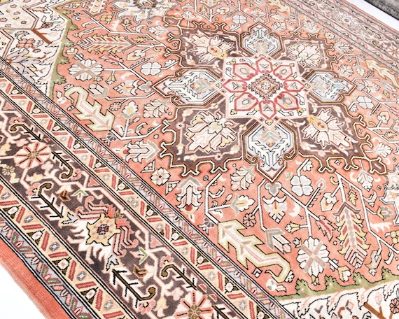 10x13 Peach Red and Brown Persian Rug, Oversize Persian Rug, Large Area Rug, 10x13 Rug, Wool Handmade Persian, Persian Rug 10x13, Antique