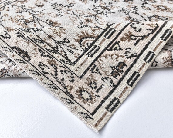 5x8 Brown & Beige Vintage Rug, 5x8 Vintage Rug, Handmade Wool Rug, 5x8 Rug, Bordered Floral Style, Living Room, Bedroom, Farmhouse Decor