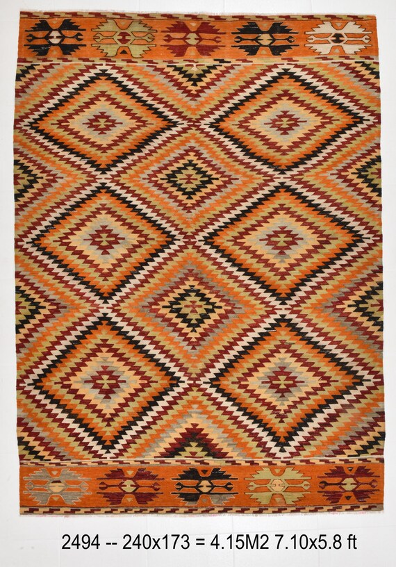 5x8 Area Rug, 5x8 SCANDINAVIAN VINTAGE KILIM Rug, 5x8 Vintage Kilim Rug, Wool Handmade Kilim, Area Rug 5x8, Orange & Brown Kilim, Antique