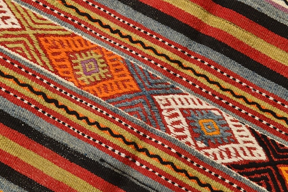 6x8 Vintage Striped Kilim Rug, Orange Color Kilim, 6x8 Area Rug, Ethnic Patterned Rug, Turkish Pastel Color Rug, 6x8 Kilim Rug, Tribal Rug