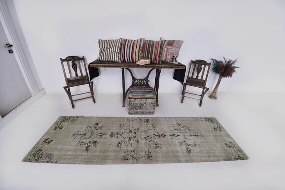 2x9 Vintage Turkish Runner Rug, Pale Green Rug, Handmade Vintage Rug, Floral Runner Rug, Decorative Area Rug, 2x9 Runner Rug, Hallway Rug2x9