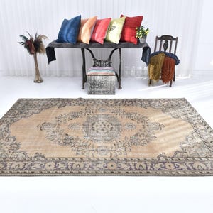 6x9 Area Rug, 6x9 Soft Vintage, 6x9 Green & Orange Turkish Vintage Rug, 6x9, Wool Handmade Oushak, Vintage Rug 6x9, Rug For Living Room, 58s