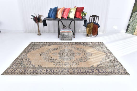 6x9 Area Rug, 6x9 Soft Vintage, 6x9 Green & Orange Turkish Vintage Rug, 6x9, Wool Handmade Oushak, Vintage Rug 6x9, Rug For Living Room, 58s