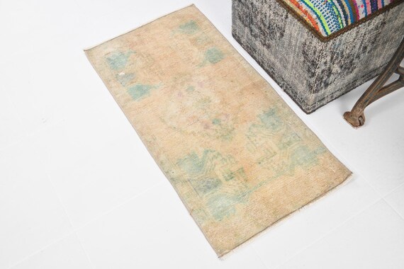 2x3 Area Rug, 2x3 Turkish Rug, 2x3 Turkish Doormat Rug, 2x3 Rugs, Accent Handmade Wool Rug, 2x3 Rug, Green & Beige Doormat, 57s , 1'7x3'2 Ft