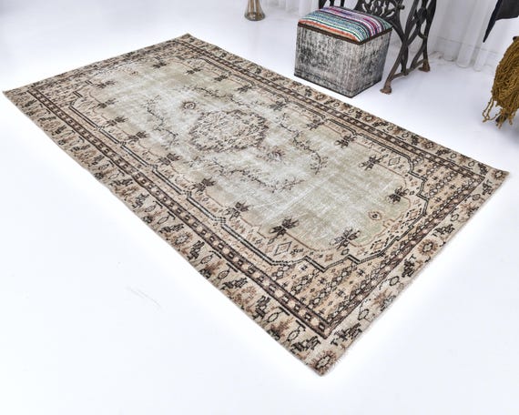 5x8 Turkish Rug, 5x8 Brown Beige Turkish Rug, 5x8 Rug, Wool Handmade Turkey, Mid Century Modern Rug, Vintage Rug 5x8, Living Room, Bedroom