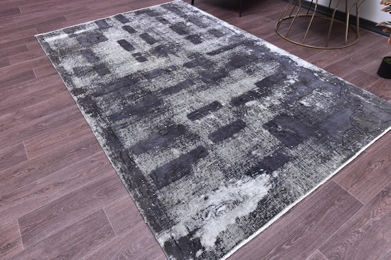 5x8 Vintage Overdyed Faded Rug, 5x8 Handmade Wool Rugs, Gray Color, 5x8 Ombre Design, 5x8 Area Rugs, Living Room Rugs