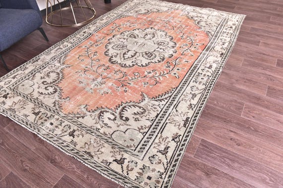 6x9 Vintage Turkish Rug, 6x9 Handmade Wool Rug, 6x9 Orange Color Rug, Living Room Rug, Farmhouse Decor, 6x9 Rug, Vintage Area Rug, 6x9 Rug