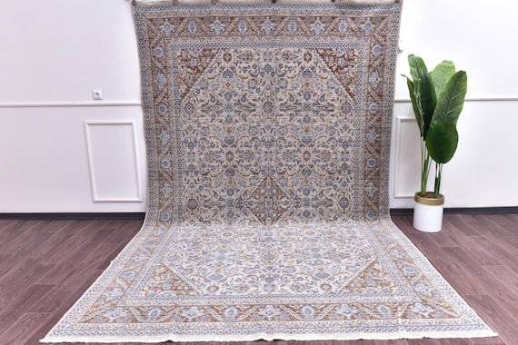 8x12 Neutral Wool Cotton Oriental Large Rug, Natural Fiber, Outlet, Blue Terracotta Color