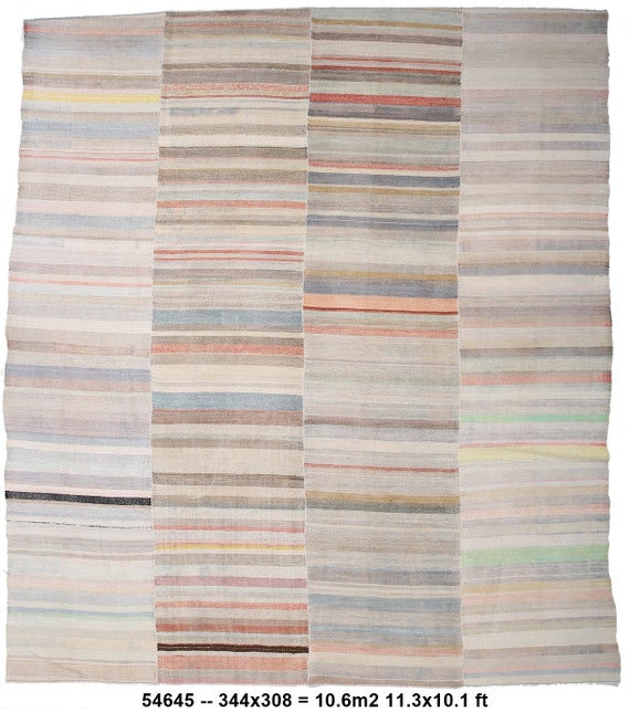 10x11 Area Rug, 10x11 Blue & Cream Hemp Rug, Oversize Hemp Rug, Large Area Rug, 10x11 Rug, Natural Handmade Hemp, 10x11 Hemp Rug, Gift